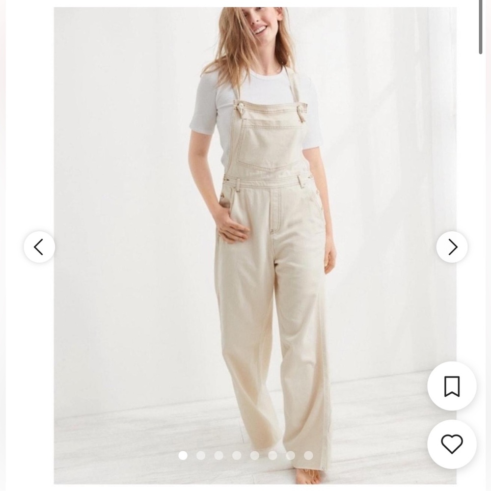 Aerie Cream Wide Leg Overalls Size XL